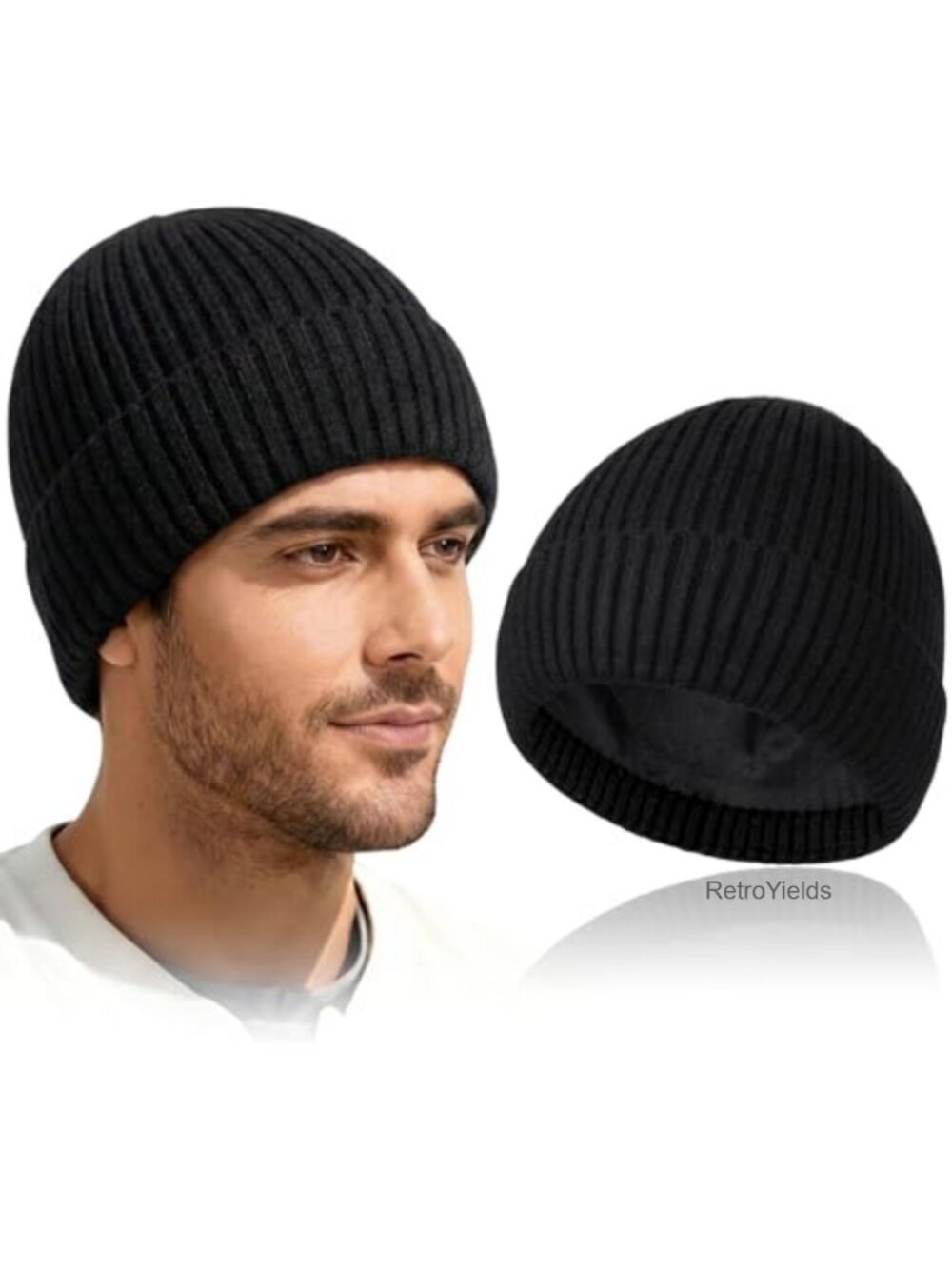 Fleece Lined Knit Beanie Winter Cuffed Hat Men Women